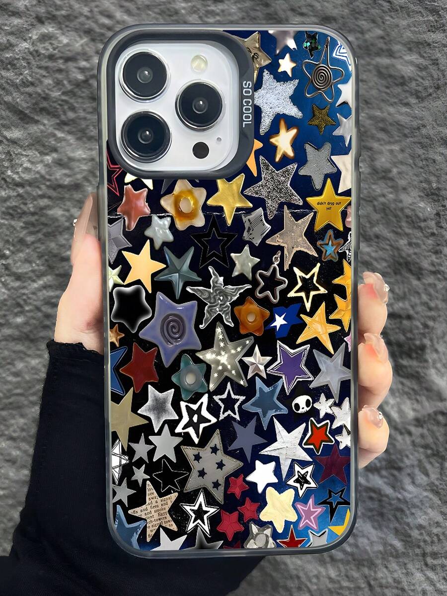 1pc Star Pattern Matte Texture Individual Button + Individual Camera + Matte Soft Anti-Slip Anti-Drop IMD Phone Case Waterproof Shockproof Scratch Resistant - Multicolor - View 1