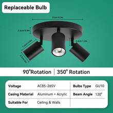 CANMEIJIA GU10 Recessed Ceiling Lights, LED Flush Mount Ceiling Lights, Decorative Downlight For Room, Black Single/Double/Triple Heads Available, Suitable For Shop, Study, Bedroom, Living Room, Cafe, Exhibition Hall, Gallery, Museum, Corridor, Porch, Choose Size As Needed - GU10 Ceiling Lamp - View 26