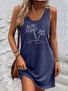Vestido casual de oficina para ir al trabajo, con estampado minimalista de líneas y palmeras, moda francesa chic y refrescante, vestido deportivo para mujer, vestido de tirantes para volver al colegio