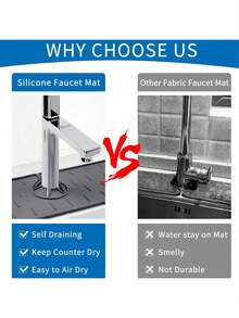 1 件厨房水槽防溅罩 - 硅胶水龙头手柄滴水槽托盘、水龙头后方洗洁精分配器和海绵架垫、厨房防护装置、适用于厨房台面和浴室的水槽配件