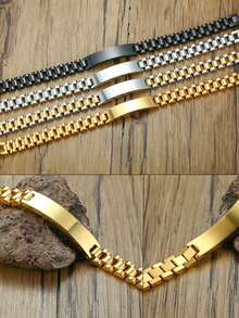 Personalized Engraved Name Men's Watch Chain Bracelet, 10mm Custom Nameplate Logo Bracelet, Customized Laser Engraved Couples Watchband Bracelet, Stainless Steel Men's Bracelet Women's Watchband Black Engraved Text ID Bracelet Gift Jewelry, Personalized Engraved Birthday Date Couples Bracelet, Anniversary Date Bracelet, Custom Couples Name Laser Couples Surname Bracelet, Gift For Boyfriend, Father, Father's Day Personalized Wrist Chain, Customized Gift - Watch Chain - View 5