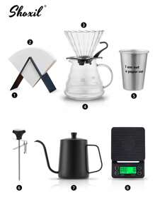 shoxil طقم القهوة V60، الحجم 02، طقم قهوة محمول للسفر والتخييم، أدوات واكسسوارات القهوة المقطرة، شاملاً صانع القهوة اليدوي مع حقيبة تخزين، هدايا رائعة لالأسر والأصدقاء