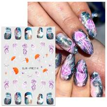 6 Pieces Of Summer Ocean Waves, Starfish, Jellyfish, Flower And Grass Nail Stickers, Disposable Self-Adhesive Nail Stickers, Female DIY Art Decoration Accessories