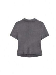 Women's Solid Color Single-Breasted Long Sleeve Ribbed Casual T-Shirt, Spring/Summer