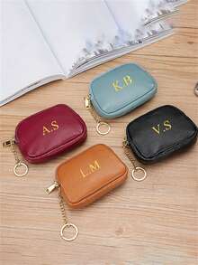 [Customized]Personalized Custom Name Faux Leather Hand Zipper Small Wallet Women's Mini Small Bag Storage Key Bag Card Bag Coin Retro Change Bag Ultra-Thin - Multicolor - View 2