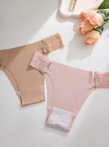 5pcs/Pack Women's Lace Patchwork Breathable Seamless Bikini Panties, Sexy & Comfortable