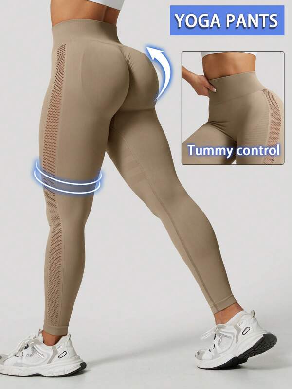 1pc Women's Seamless High Waist Lifting Breathable Mesh Cycling Shorts, Form-Fitting Leggings For Outdoor, Spring/Summer