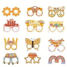6 pièces lunettes de papier style hippie rétro, 2 pièces lunettes de fête colorées et mode 3D, décorations de lunettes de papier hippie pour anniversaire, décorations vintage