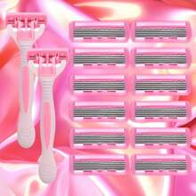 2pcs Handle + 36pcs Blade, Manual 6-Layer Stainless Steel Razor, Unisex Hair Removal For Armpits, Legs, Chest, Economical & Portable Personal Grooming Tool