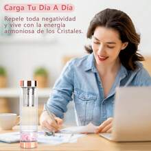 Botella de agua de cristal de energía de piedra natural,Botellas De Cuarzo de vidrio 450ML,Termos para agua,Piedra Curativa,Relaja,Caja de embalaje exquisita,Rose Gold - Rosa - Ver 9