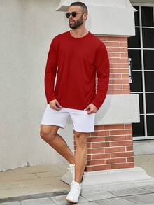 5PCS Men's Performance Long Sleeve T-Shirt Men's Quick-Dry Long-Sleeve T-Shirts. These T-Shirts Wick Away Moisture, Offer Breathability, And Keep You Cool. Perfect For Sports And Casual Wear, They Feature A Relaxed Fit, Round Neck, And Are Ideal For Fitness Activities And Outdoor Outings. - 紅色 - 查看 3