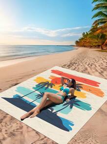 1pc New Outdoor Waterproof Anti-Sand Digital Printed Picnic Mat/Beach Towel, Fashionable And Fresh Pattern, Suitable For Camping And Picnics