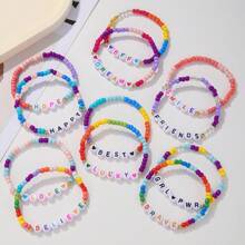 12pcs/Set Boho Heart & Letter Colorful Beaded Bracelets For Women Girls, Festival & Holiday Gift