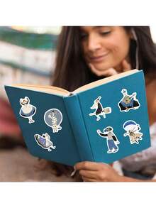 50pcs Quirky Hand Drawn Clip Art Vinyl Waterproof Stickers, For Water Bottles Laptop, Skateboard, Scrapbook Animal Characters Decal,School Supplies,Back To School - Multicolor - View 9