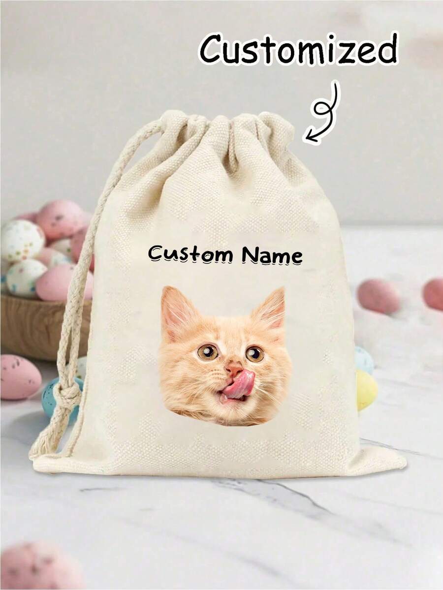 1 Stück personalisierte Katzen-Foto-Kosmetiktasche, süßes Katzen-Thema Geschenk, kleine Haustierliebhaber Reise-Kosmetiktasche, Reißverschlusstasche, geeignet für Teenager, Töchter, Schwestern, lustige Haustier-Zubehör Geburtstags-Weihnachts-Deko Kosmetik-Aufbewahrungstasche, Mini-Kosmetiktasche, Reise-Kosmetikkoffer, personalisierte Kulturtasche, leicht & bequem - Beige - Übersicht 1