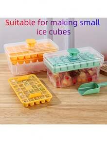 1 件随机颜色双层压冰格带储物盒 - 快速冷冻制冰机，适用于啤酒、鸡尾酒和新鲜水果浸泡水，耐用塑料厨房工具，绿色和黄色，冰块模具