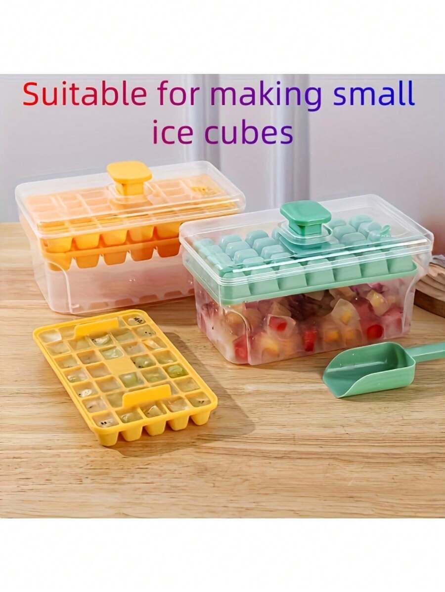 1 件随机颜色双层压冰格带储物盒 - 快速冷冻制冰机，适用于啤酒、鸡尾酒和新鲜水果浸泡水，耐用塑料厨房工具，绿色和黄色，冰块模具