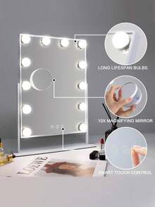FENCHILIN Holly Wood Makeup Mirror With Lights, 12 LED Bulbs, Bright, 360 Degree Free Rotation, Adjustable Lighting Mode, Touch Control, 10 Detailed Mirrors, 30x41 Cm - EU C Type Plug(220-240V) - View 5