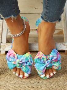 Colorful Floral Flat Sandals, Sexy Party Slippers With Butterfly Decor, Bohemian Style Holiday Beach Sandals, Elegant Resort Beach Boho Chic, Cute Wedding Commute Lolita Style , Fabric Bow Spring Summer Autumn Beach Wedding Party Outdoor