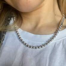 925 sterlingsilverpläterat 8mm slätt kulkedjahalsband, unisex modesmycken - silver - Visa 6