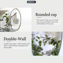1 件独特的干花装饰双层玻璃杯，透明隔热杯带手柄，创意牛奶/果汁杯，送给女性的精美礼物，国庆节，返校季，万圣节，圣诞节礼物选择，开幕式，沙特咖啡杯。夏季咖啡杯，粉色马克杯，送给男朋友的礼物