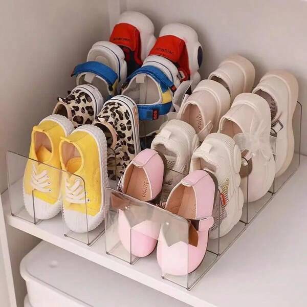 1pc 4-Grid Acrylic Transparent Shoe Rack, No Power Needed, Suitable For Various Rooms
