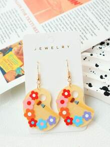 1 par de pendientes de pintura acrílica en forma de paleta, con pinceles, diseño de flores coloridas, pendientes encantadores adecuados para uso diario de las mujeres, accesorios de regalo