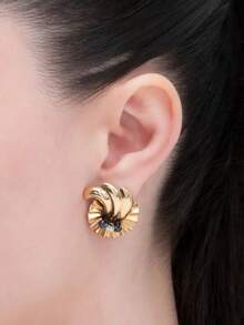 1pair Vintage Geometric Elegant Gold Color Ear Clip For Women Design Asymmetrical Sea Wave Earrings Party Wedding Jewelry Gifts - Ear Clip - View 2