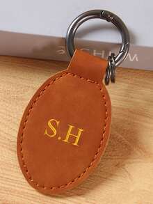 Personalized Custom Name Oval Faux Leather Lady Keychain Vintage Customized Letters Key Accessories New Simple Unisex Keyrings