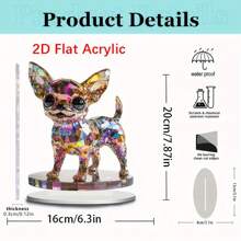 1 Piece 2D Flat Vintage Chihuahua Dog Acrylic Art Ornament For Home Decor, Bedroom, Bohemian Style With Vibrant Stained Glass Effect For Home, Office, Garden, Holiday Celebration Decorations, Ideal Gift For Valentine's Day