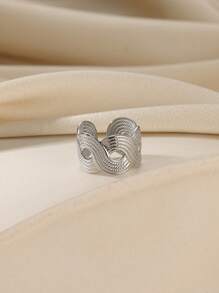 1pc Fashionable Gold-Tone Stainless Steel Braided Twisted Open Ring, Suitable For Women's Daily Wear, Party Jewelry Gift