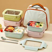 1 件 304 不锈钢分隔午餐盒，带可拆卸盖子，便携式密封防漏午餐盒，大容量可重复使用便当盒，带单/双隔间，水果沙拉储存容器，食物保鲜盒，可用洗碗机和微波炉清洗，适合学生和成人在家中、学校、办公室、户外露营、野餐、旅行、返校使用