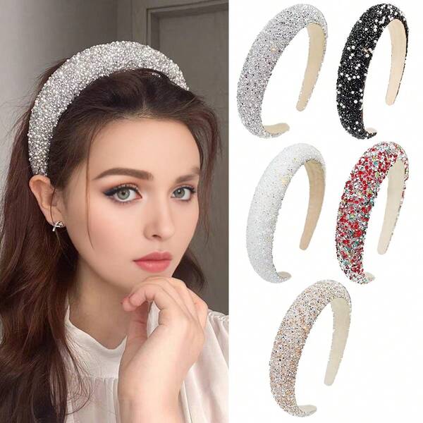 1pc Faux Pearl & Rhinestone Embellished Headband, Fashion Minimalist Design, Comfortable Soft Sponge Padded Hair Hoop, Hair Band,