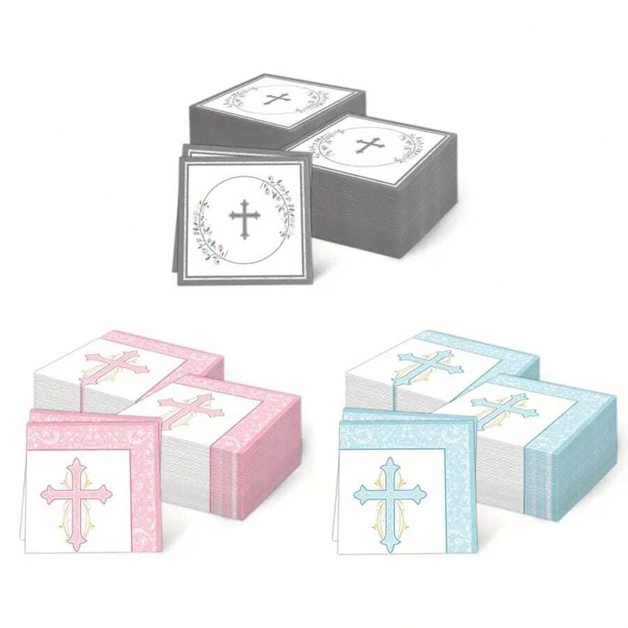 20pcs/40pcs/60pcs, God Napkins-Baptism, First And Mi Bautizo Napkins With A Cross Design, Suitable For Newborn Baptism Parties And Baptism Party Decoration - Multicolor - View 1