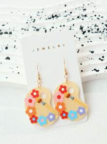 1 par de pendientes de pintura acrílica en forma de paleta, con pinceles, diseño de flores coloridas, pendientes encantadores adecuados para uso diario de las mujeres, accesorios de regalo