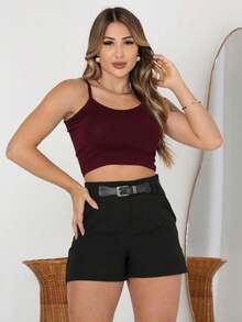 Kit 3 Cropped Tank Top Light Straps Thin Elegant Sensual Casual Cute Cotton Cropped Tank Top Street Daily - 酒紅色,紅色和灰色 - 查看 4