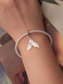 WOSTU 1pc 925 Sterling Silver Dream Mermaid Tail Pendant Elegant Cute Fritillaria Mermaid Design Charm Fit DIY Original Bracelets And Necklaces For Women Fine Jewelry Accessories