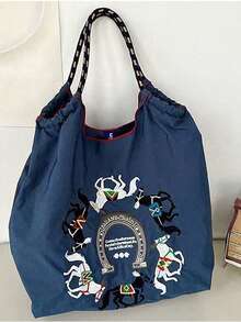 全新时尚刺绣斑马图案大容量手提包女士时尚百搭单肩托特包 - 彩色 - 查看 7