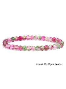 1 pieza Pulsera elástica con cuentas de estilo bohemio con sandía y cuarzo fantasma, cuentas redondas de piedras naturales, accesorio diario y festivo para mujer, se ajusta a todas las estaciones