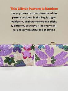 This Fashionable And Versatile Purple Sequin Floral Crossbody Bag Is Elegant And Unique, Featuring Random Floral Embroidery. It Is An Ideal Choice For Evening Parties, Galas, Bridesmaid Events, And Other Celebrations. With Its Fashionable Vintage Style, Chain Strap Design, And Compact Yet Sophisticated Look, It Suits Party Girls, Brides, College Students, Young Professionals, And Office Workers, Making It A Perfect Accessory For Parties, Galas, Weddings, And Other Special Occasions. - Purple - View 5