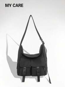 Bolso de hombro de estilo utilitario para hombres, bolso mensajero casual de nailon impermeable de gran capacidad para el uso diario, mochila estilo japonés desaliñada para estudiantes universitarios, bolso ligero de lona versátil y sencillo para deportes al aire libre y gimnasio