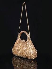 1pc Glittery Luxury Evening Handbag, Elegant Women's Crystal Studded Hand Bag, Fashionable Makeup & Perfume Purse, Handmade Metallic Diamond Embellished Clutch Bag Suitable For High-End Female Friends Attending Parties, Galas, Gatherings And Banquets (Fits 6-Inch Phone) - Multicolor - View 9