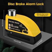 Gelbe Alarm Disc Lock Wiederaufladbare Motorrad Scheibenbremse Lock Alarm 110dB mit 1.5m Erinnerungskabel Verstärktes wasserdichtes High Security Scheibenbremsschloss für Motorrad, Fahrrad, Roller, E-Bike