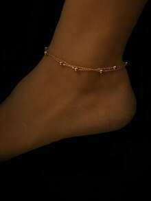 Tkool 1pc Elegant Boho Tasseled Stainless Steel Beaded Chain Anklet For Women, Versatile Daily Accessory Gift (Bead Quantity Varies), No Gift Box - Yellow Gold - View 8