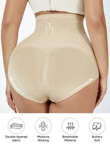 Plus Size Women High Waist Shaping Seamless Tummy Control Panties - Apricot - View 4