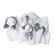 Rhinestone Cross Earrings, Titanium Steel Dragon Claw & Horse Shoe Shaped Earrings, Pale Blue Ear Cartilage Piercing Studs - Silver - View 6