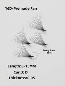 600Fans Per Box Premade Fan Lashes Pointy Base Loose Fan Lashes 10D/12D/14D/16D/18D/20D Promade Fan Lashes 0.05mm Thickness 8-15MM In D Curl For Eyelashes Extension - D - View 46