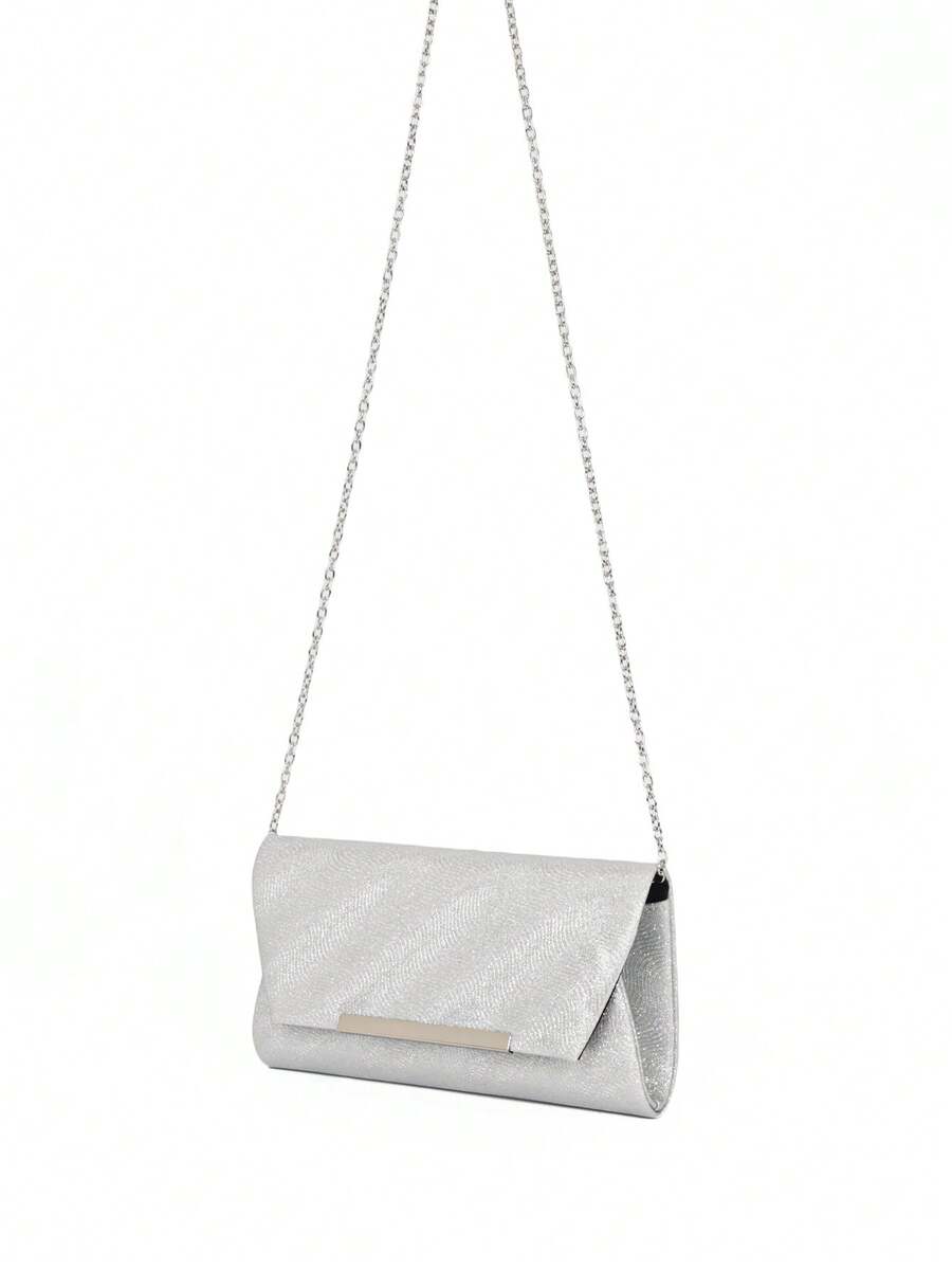 New Fashion Envelope-Style Clutch Bag, Lightweight Luxury Handbag For Wedding/Party - Silver - View 1