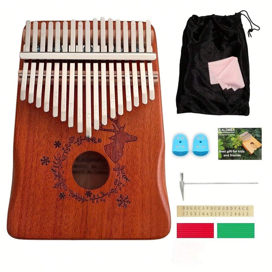 Kalimba Thumb Piano, Portable 17 Keys Mbira Finger Piano, Musical Instruments Gift For Adult Beginners, Music Lovers - Brown - View 1
