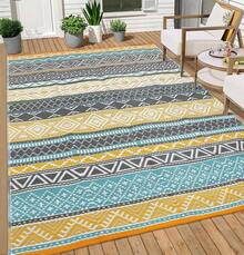 Outdoor Rug Bohemian Style Outdoor Rug Double-Sided Reversible Plastic Straw Rug Easy To Clean For Balcony Beach Deck Patio Picnic RV Camping